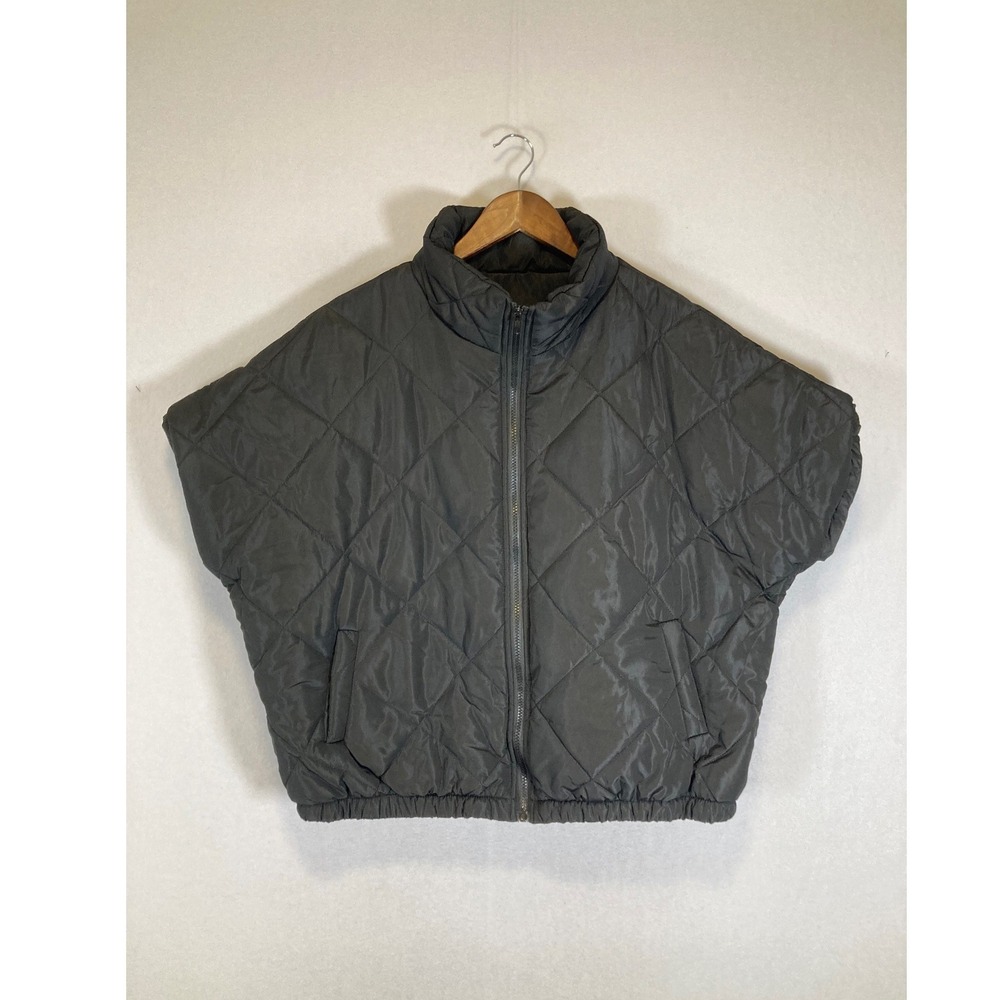 Streetwear Quilted Puffer Vest‎ Womens 2XL Black Oversized Diamond Zip Up Jacket